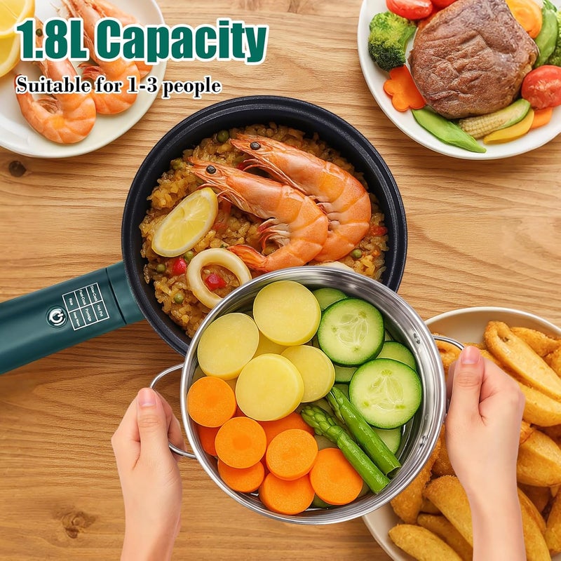 GRILL FORCE Hot Pot Electric with Steamer,6 Smart Modes, 1.8L Ramen Cooker, Portable Cooker, Non-Stick Frying Pan, Sauté Pan, Electric Pot for Pasta, Egg, Steak, BPA Free, College Dorm Room Essential - Image 3